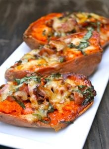 Bacon Basil Baked Sweet Potato -- Comforting, sweet, savory, creamy & fresh -- this recipe is all of that!