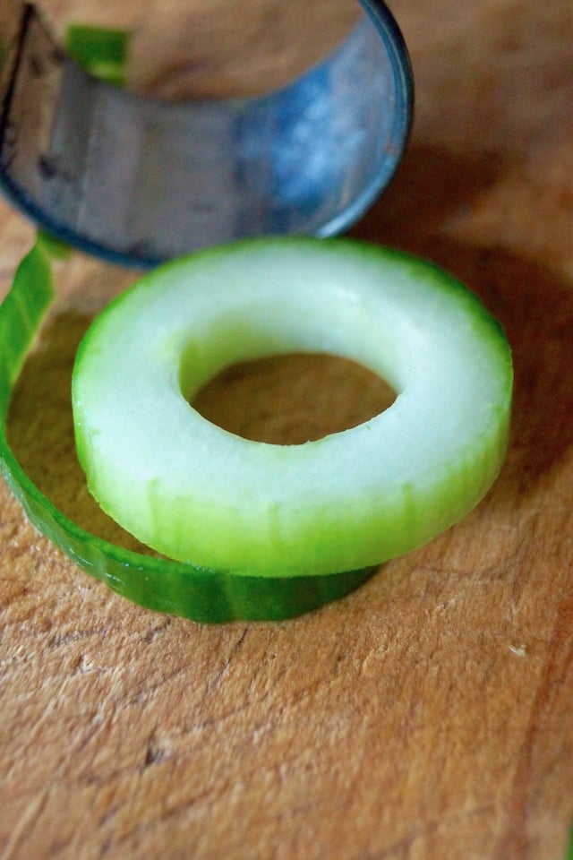 cucumber slice with the center and skin removed 