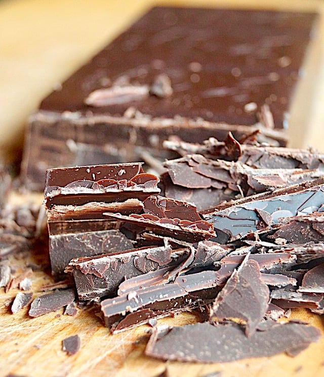 Bittersweet chocolate bar partially chopped