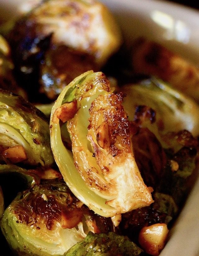 Close up of quartered brown butter brussels sprout