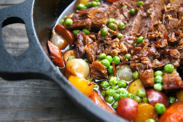 Braised Brisket Stew in a cast iron pan 