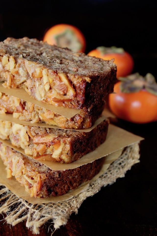 four stacked slices of persimmon cake