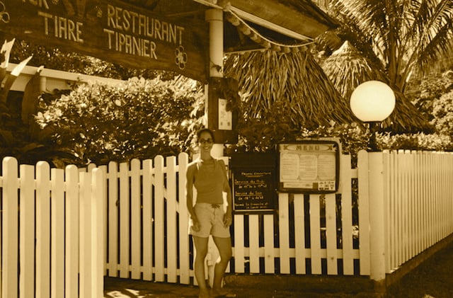 Valentina in front of restaruant in Huahini, Tahiti