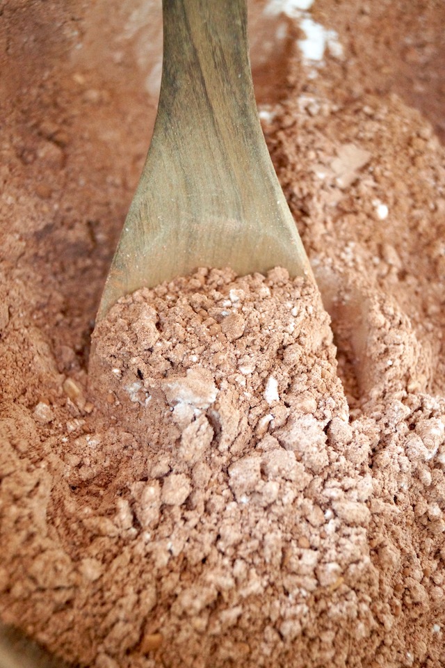 cocoa powder with wooden spoon