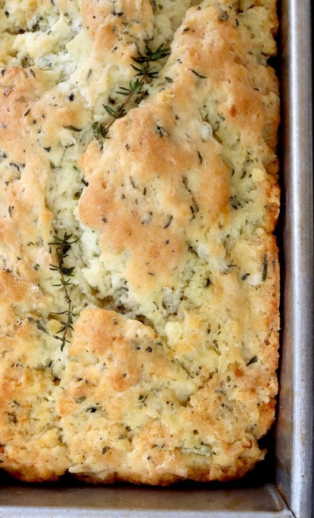 top view of Italian herb bread in loaf pan