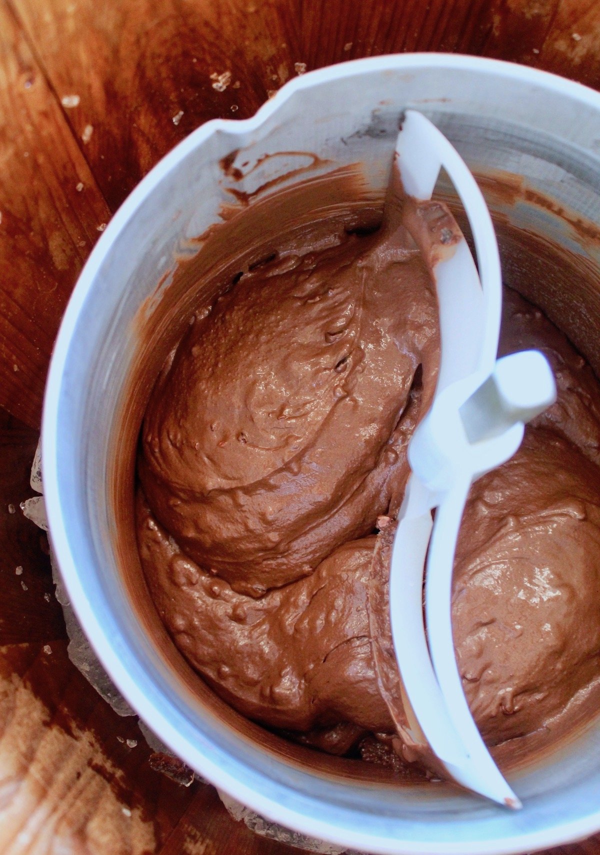 chocolate gelato in ice cream machine