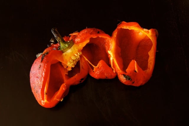 one large roasted red bell pepper cut in half