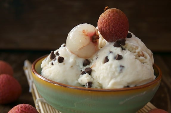 Lychee Ice Cream in a green bowl