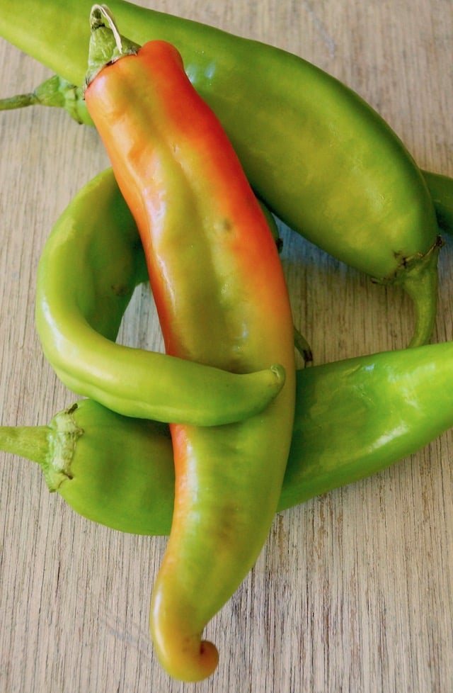 small pile of red and green, fresh Hatch Chiles