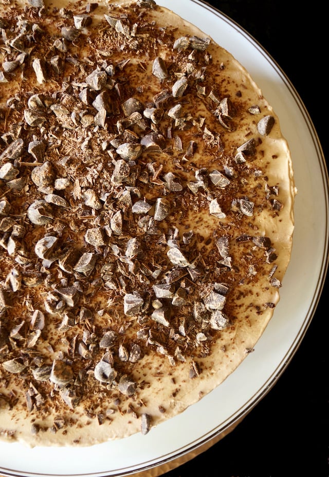 Top view of No-Bake Espresso Cheesecake with Ganache