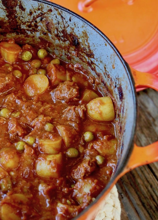 beef curry stew in dutch oven