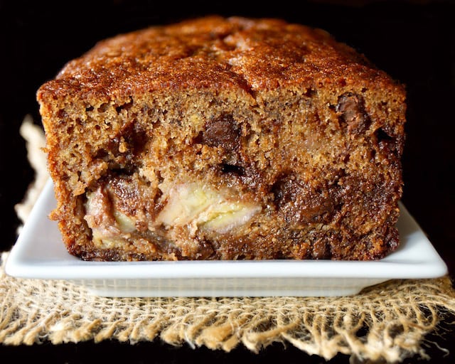 Close up of cross section of Gluten-Free Banana Chocolate Chip Cake