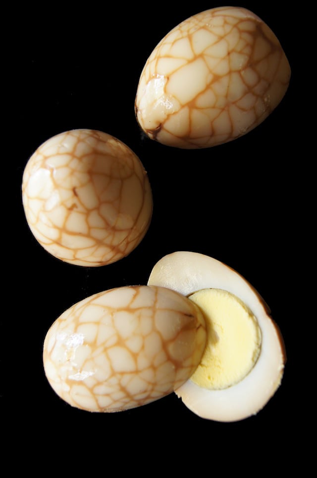 Chinese Tea Eggs on a black background