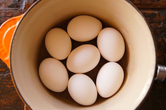 Several eggs in a pot