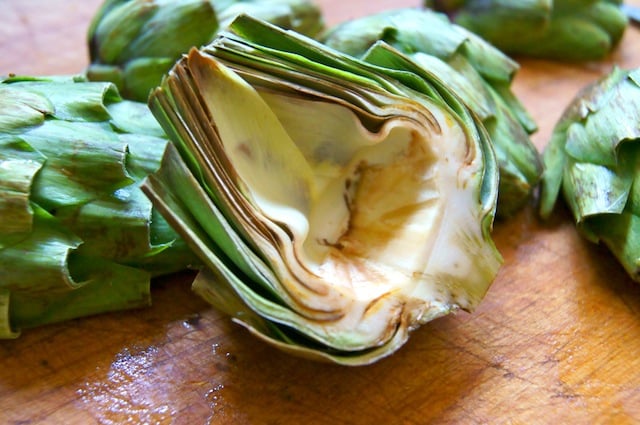 artichoke cut in half with heart removed