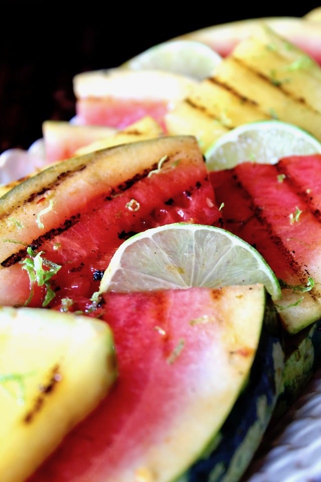 close up of grilled watermelon slices