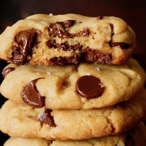 stack of 4 olive oil chocolate chip cookies