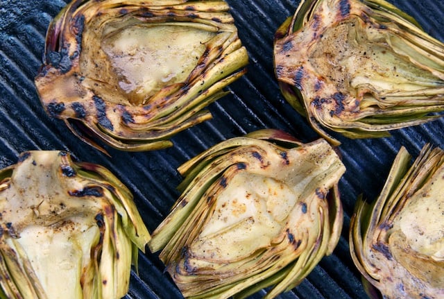 grilled artichokes on grill