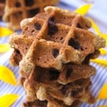 small stack of waffle cookies on blue cloth