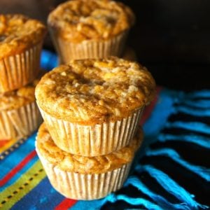 a few stacks of mesquite cheddar muffins on bright turquoise cloth