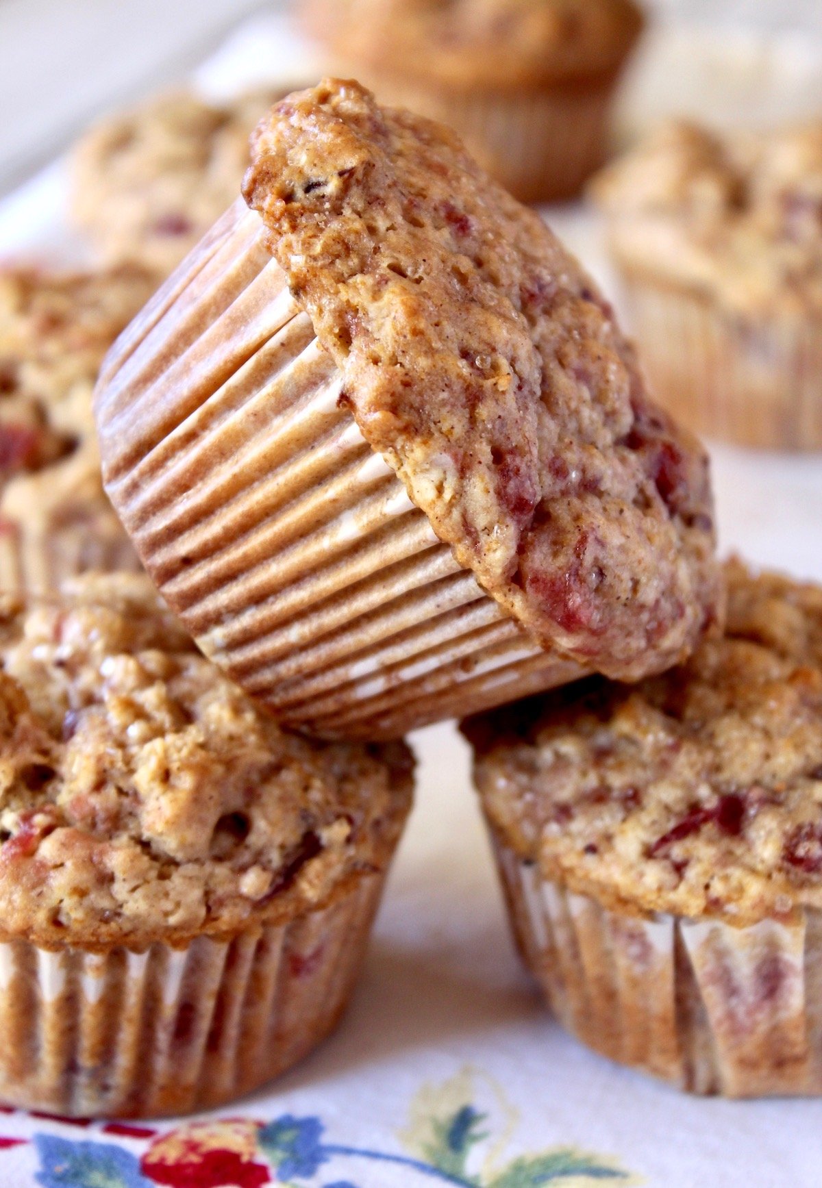 Three baked Cranberry sauce muffins.