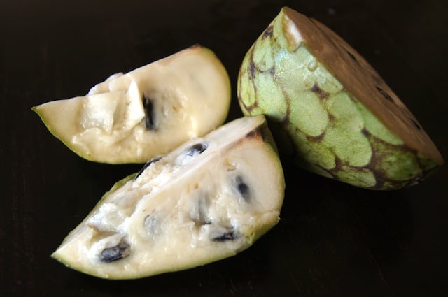 Cherimoya cut into 3 large pieces