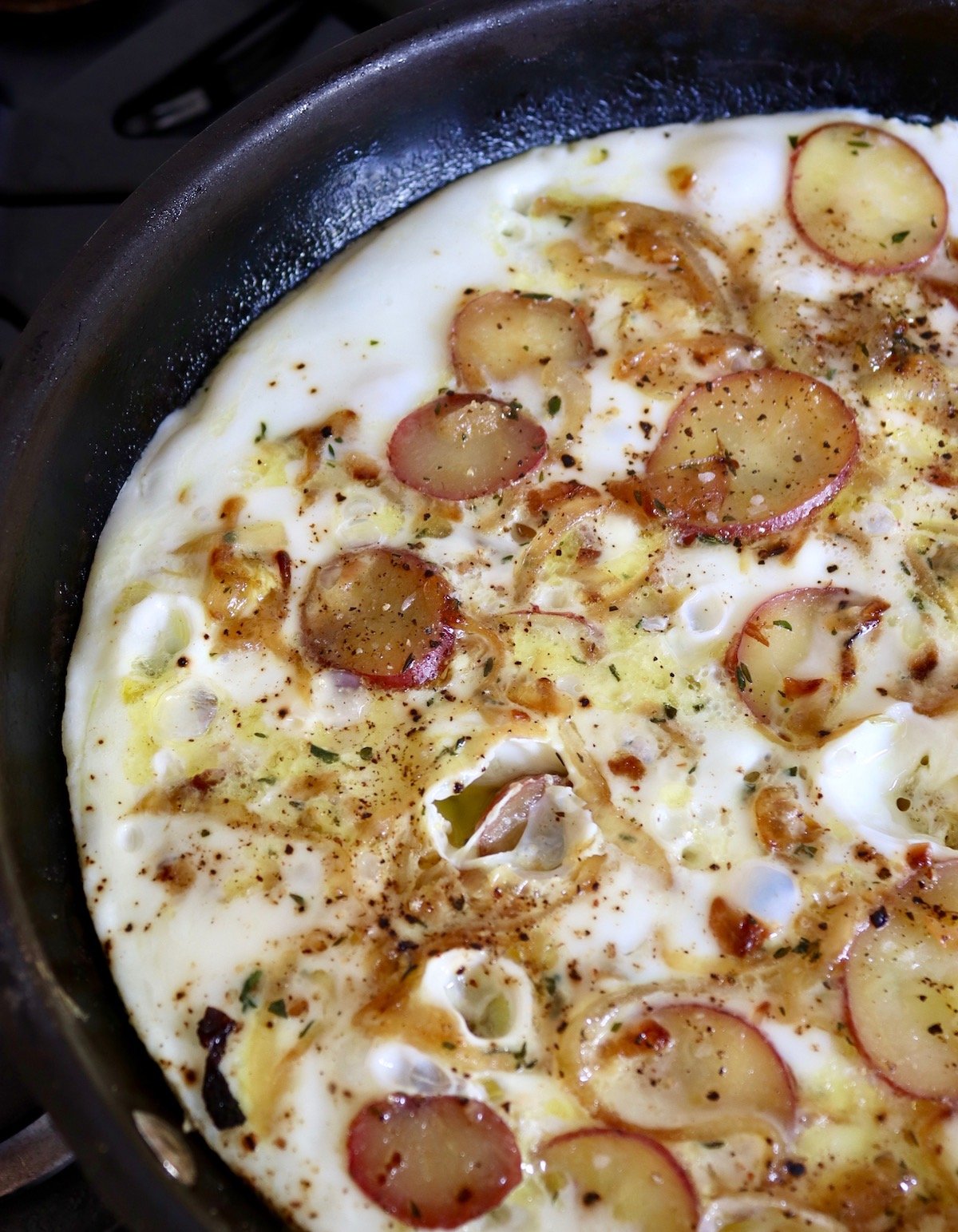 Whole egg white frittata in saute pan.