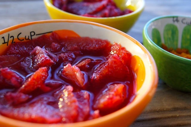 bowl of blood orange segments for Blood Orange-Champagne Crème Brûlée