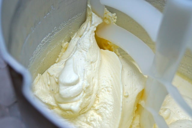 Lavender Lemon Frozen Custard in ice cream machine.