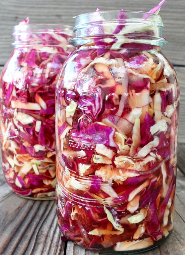 pickled ccabbage in Mason jars