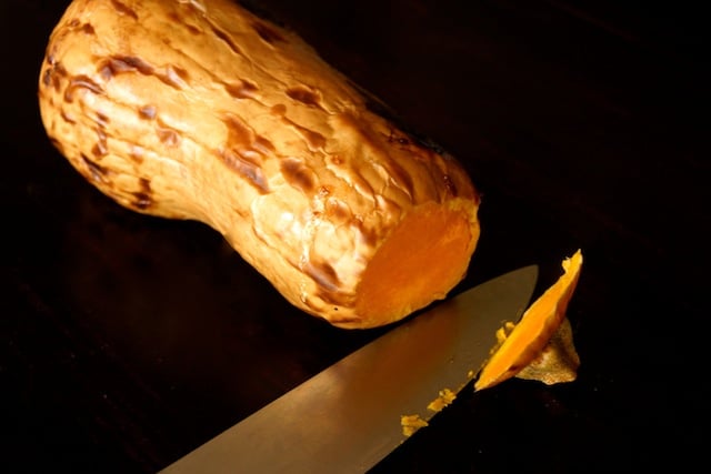 whole roasted butternut squash with stem cut off