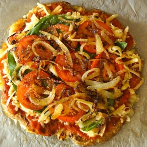 Caramelized Onion-Tomato Smashed Potato Pizza