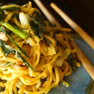 Chile spiced Chinese Noodles with Chicken and Gai Lan-chopsticks | COOKINGONTHEWEEKENDS.COM