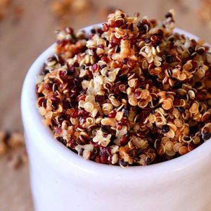 quinoa crisps in small white dish