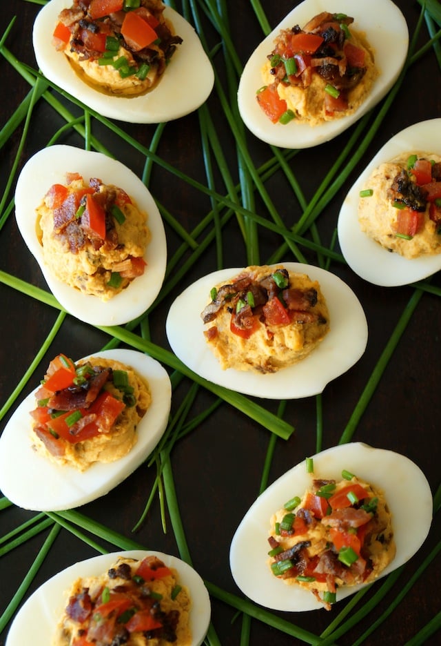 Smoky Tomato-Bacon-Chipotle Deviled Eggs 