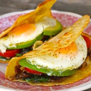 The Breakfast Taco-fried eggs-yellow-red-wood table | cookingontheweekends.com