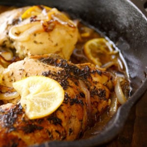 Skillet Braised Chicken in cast iron pan