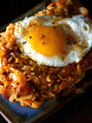 Kimchi-Bacon Fried Rice and Eggs Recipe - This is the end-all comfort food!