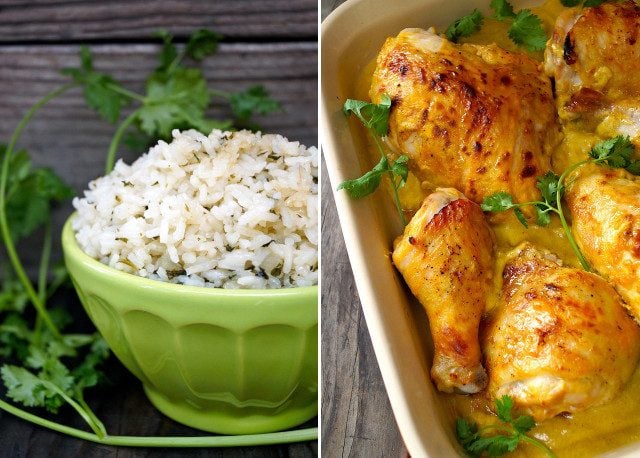 Coconut Cilantro Rice and Mango Coconut Baked Chicken