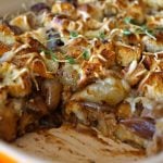 baked French Onion Mushroom Casserole with one serving removed