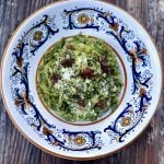 Spinach Pesto Spaghetti Squash in a pretty Italian painted pasta bowl.