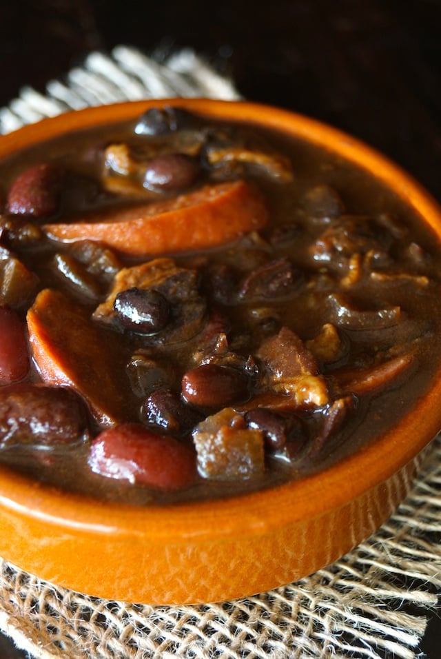 Knockwurst and Baked Beans Recipe Ever in a round, terracotta ramekin