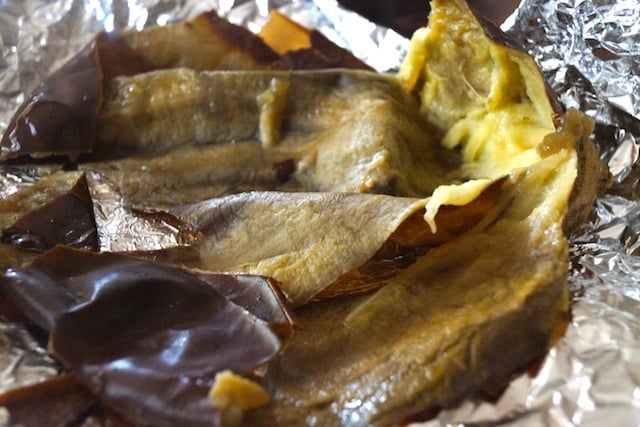 roasted eggplant skin on foil