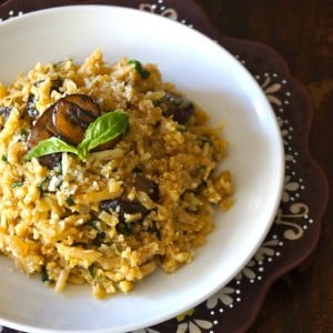 Sherry Mushroom Cauliflower "Risotto" -- Riced Cauliflower is the star of this rich and creamy, healthier "risotto." Basil, sherry and mushrooms make this a wonderfully earthy-flavored dish that your whole family will love!