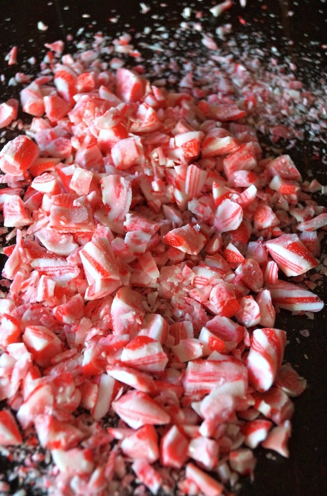 broken bits of red and white candy canes