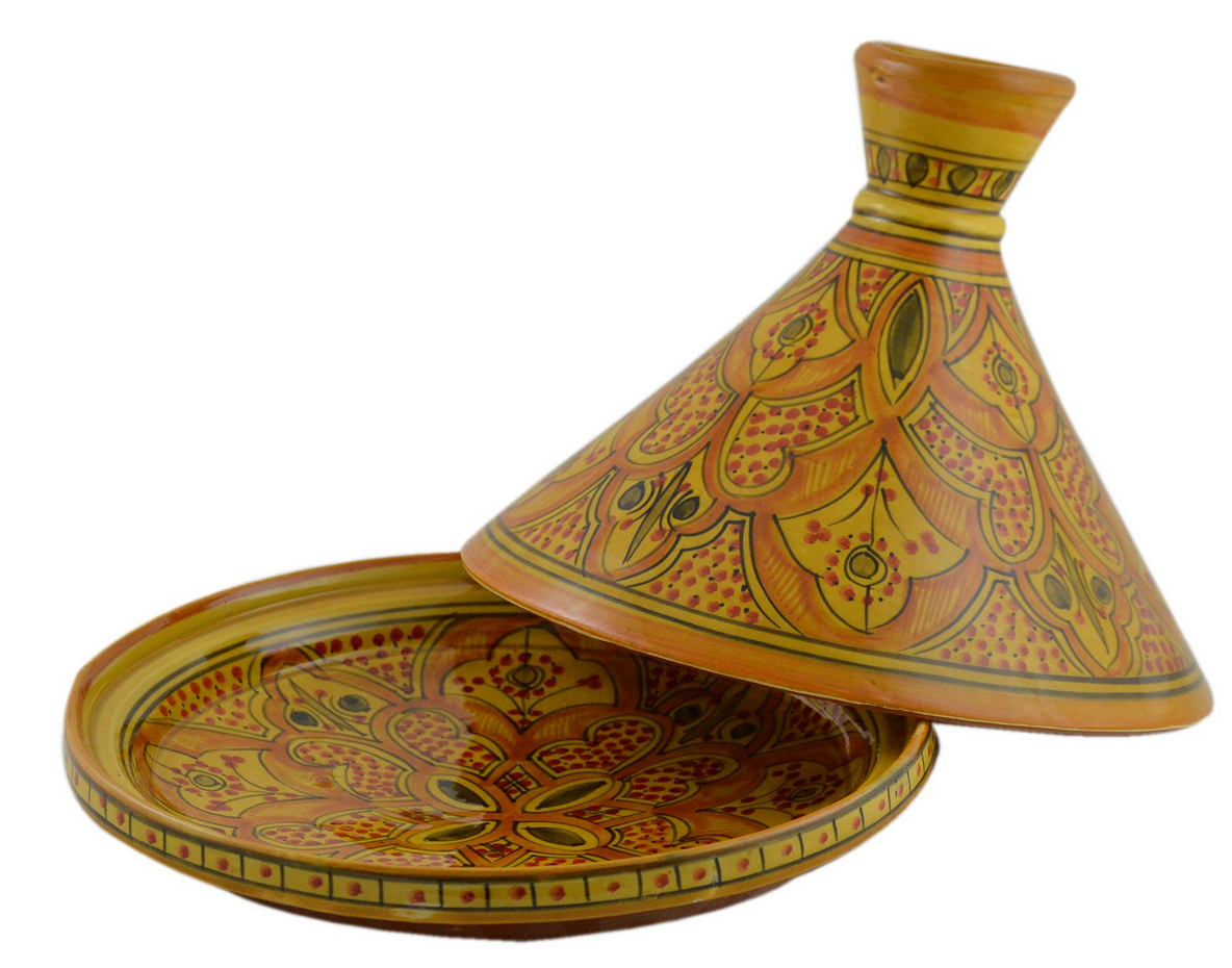 Decoratively painted Tagine with top removed