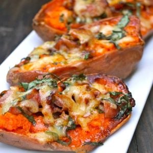 Baked Basil Sweet Potatoes with Bacon