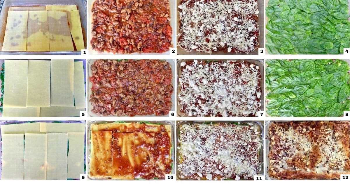 Lamb-Lasagna-Recipe 12 image-grid of lamb lasagna layering process.