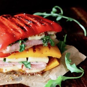 yellow and red bell pepper sandwiches with grill marks