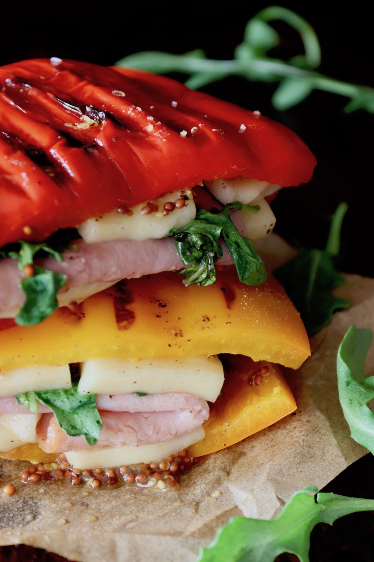 yellow and red bell pepper sandwiches with grill marks